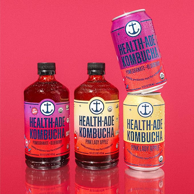 Health-Ade Pomegranate Blueberry Kombucha Organic Drink 12-Pack (11.5 Fl Oz Cans) - Fermented Tea with Probiotics Detoxifying Acids Supports Gut Health - Non-GMO Vegan Gluten-Free