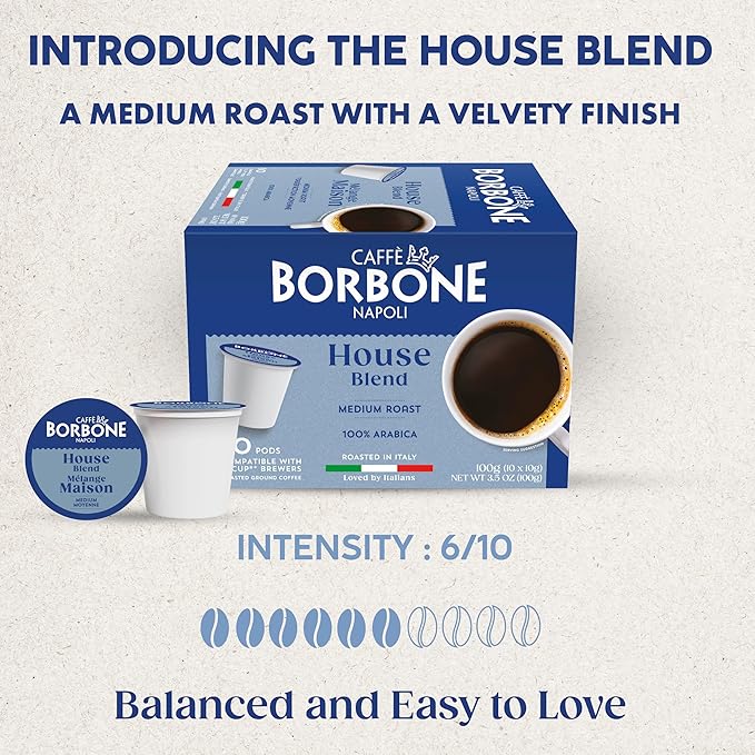 Caffè Borbone House Blend Coffee (60 Count) – Medium Roast 100% Arabica Roasted in Italy with Rich and Smooth Taste – Single Serve Coffee Pods Compatible with K-Cup Brewers