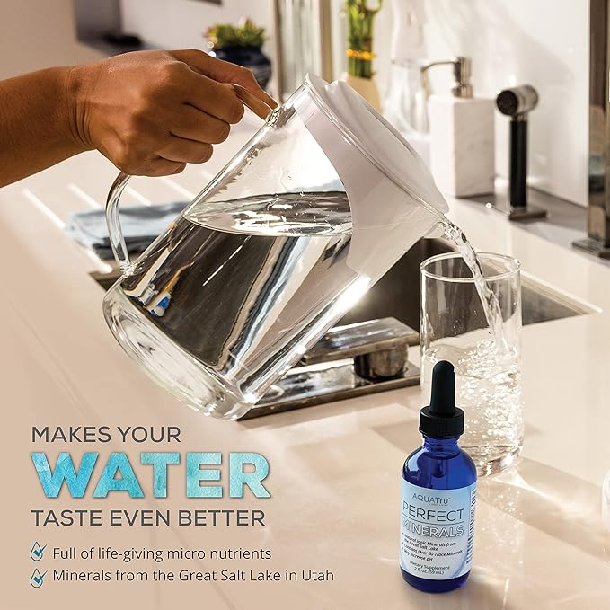 AquaTru Perfect Minerals – Mineral Drops for Water – Enrich with 72 Trace Minerals Including Magnesium Zinc &amp Calcium – 60ml Bottle Mineralizes Up to 230 Liters of Water (Pack of 2)