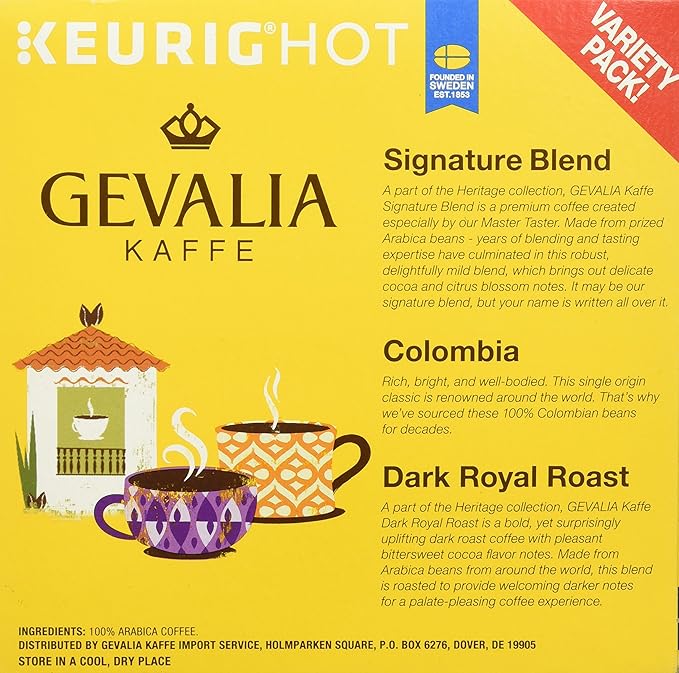Gevalia Coffee K-Cup Pods Variety Pack Signature Blend Columbian and Dark Royal Roast 36 Count