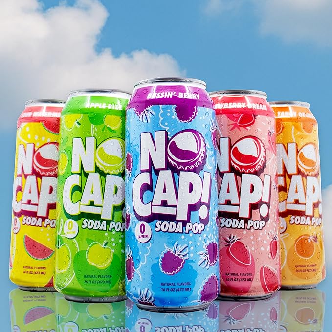 No Cap! Healthy Soda Alternative Natural Allulose Zero Sugar Zero Calorie Caffeine Free | Hydrating Electolytes Natural Flavors 16 oz. (Grape Gummi Bear)
