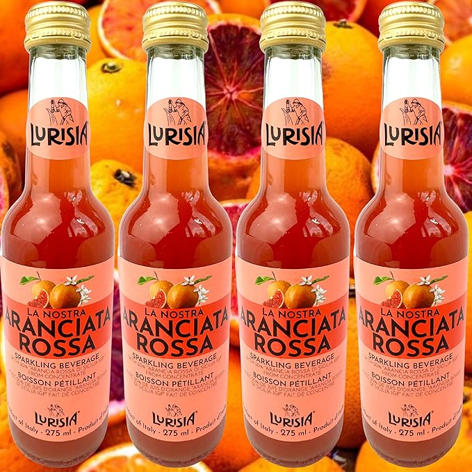 Lurisia Aranciata Rossa Blood Orange Soda 4 x 9.3 Fl Oz (275ml) Italian Soda - Sicilian Blood Orange - Citrus Orange Soft Drink - Red Orangeade - Carbonated Sparkling Fruit Juice Beverage from Italy