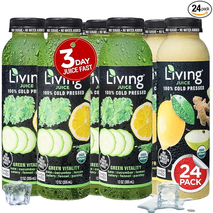 O2 Living Juice Cold Pressed Drink - 3-Day Organic Juice Fast Pack - No Added Sugars or Water Natural Sweetness from Fruits Rich in Nutrients &amp Vitamins - Refreshing &amp Non-GMO - 24 Pack 12