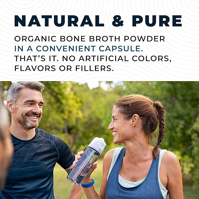 Grass-Fed Bone Broth Capsules with Collagen from Organic Bone Broth Powder. Collagen Supplement for Nails Hair Joints and Digestive Health* Support. Gut Friendly-Ingredients 180 Capsules