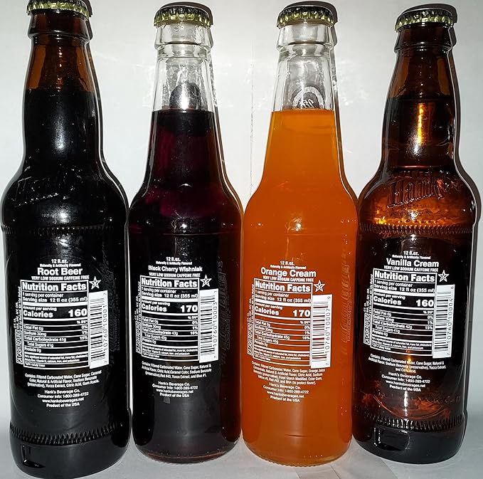 Hank's Gourmet Sodas Variety 4 Pack (Root Beer Orange Cream Vanilla Cream Wishniak Black Cherry) - 12 Fl Oz