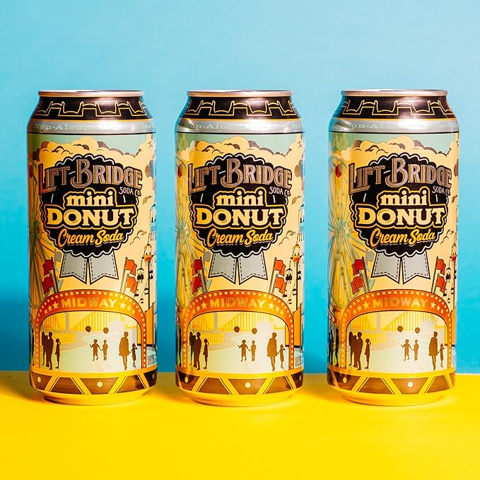 Lift Bridge Mini Donut Cream Soda Real Cane Sugar Craft Soda Gluten-Free Caffeine-free Vegan 12-Pack 16 oz Cans