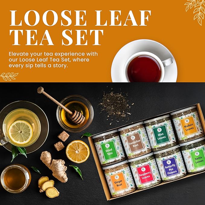 Loose Leaf Tea Set | Upto 450 Servings | Set of 8 teas for Wellness and Flavor Enthusiasts | Experience Blissful Infusion &amp Refreshing Aromatic Teas! | 100% Natural Ingredients | by Yogi's Gift®