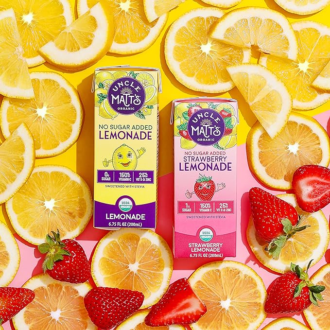 Uncle Matt’s Organic Juice Boxes – 32 Pack No Sugar Added Strawberry Lemonade USDA Organic Only 10 Calories with Vitamin C D &amp Zinc Kid-Friendly Juice Drinks