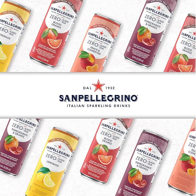 Sanpellegrino Zero Grams Added Sugar Pomegranate &amp Orange Italian Sparkling Drink 24 Pack Of 11.15 Fl Oz Cans Sanpellegrino Italian Sparkling Drinks Low-Calorie Fruit Juice Beverages