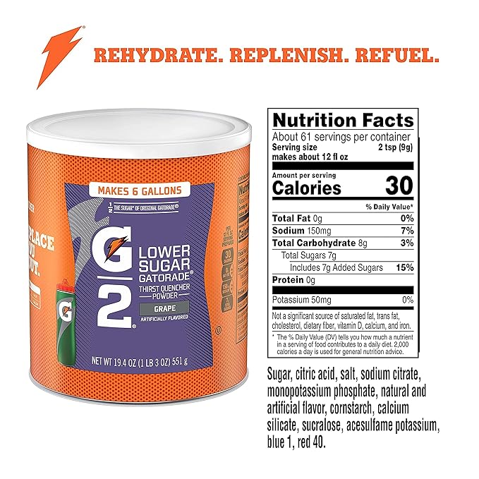 Gatorade Thirst Quencher Powder G2 Low Calorie Grape 19.4 Ounce (Pack of 3)