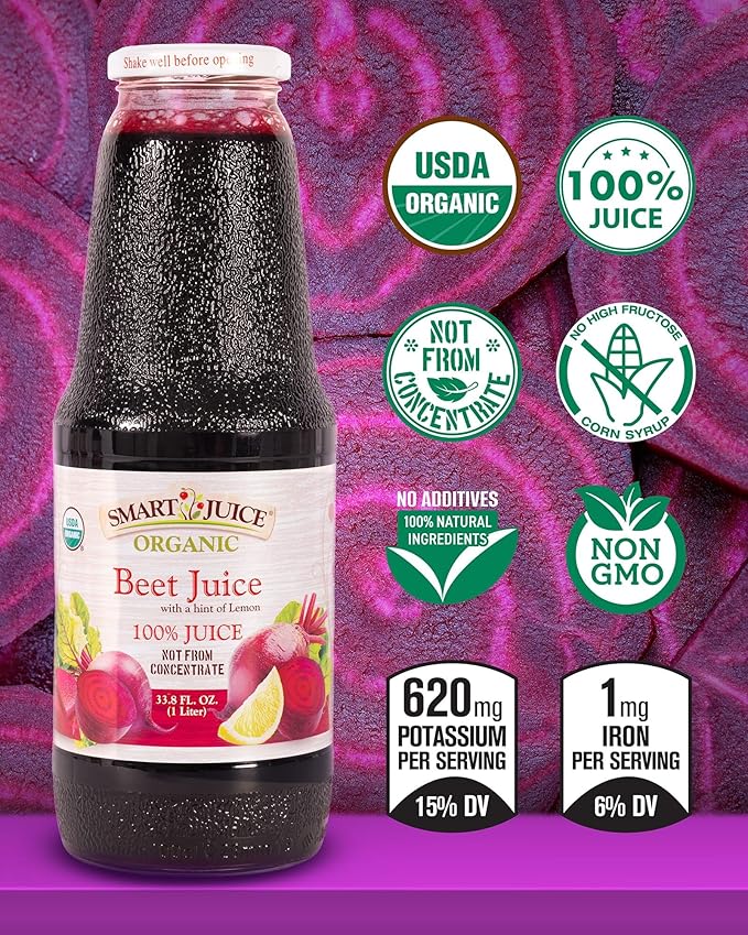 Smart Juice Organic Beet Juice - 33.8 fl oz (1L) - (Pack of 6) 100% Juice Not From Concentrate