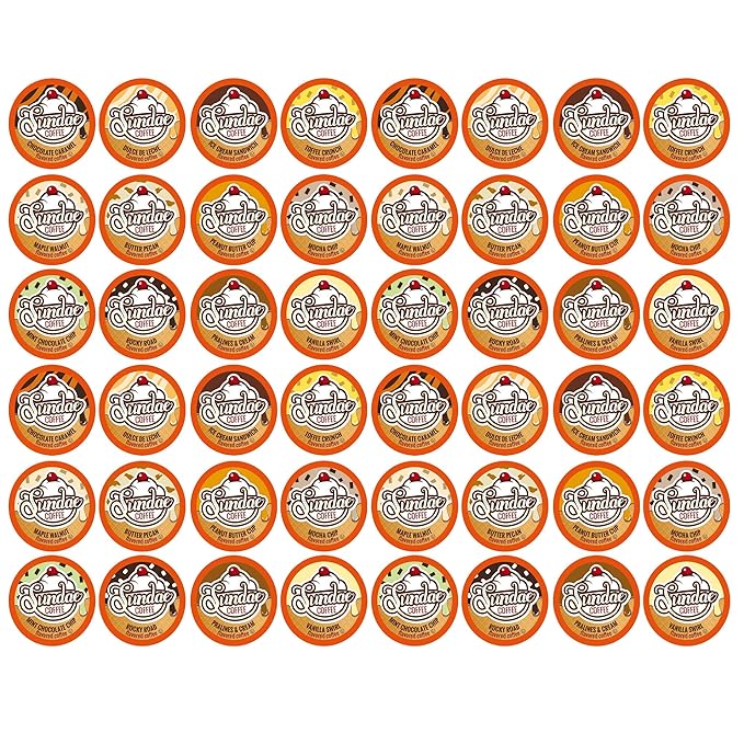 Sundae Ice Cream Flavored Coffee Pods Compatible with 2.0 Keurig K-Cup Brewer 48 Count (Assorted Variety Pack)