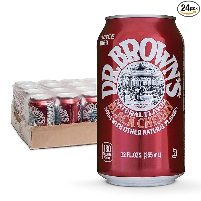 Dr. Brown's Black Cherry Soda - A New York Original - 24 Cans - Kosher Gourmet Soda Pop - Black Cherry Flavored Craft Soda - 24 x 12 oz Cans