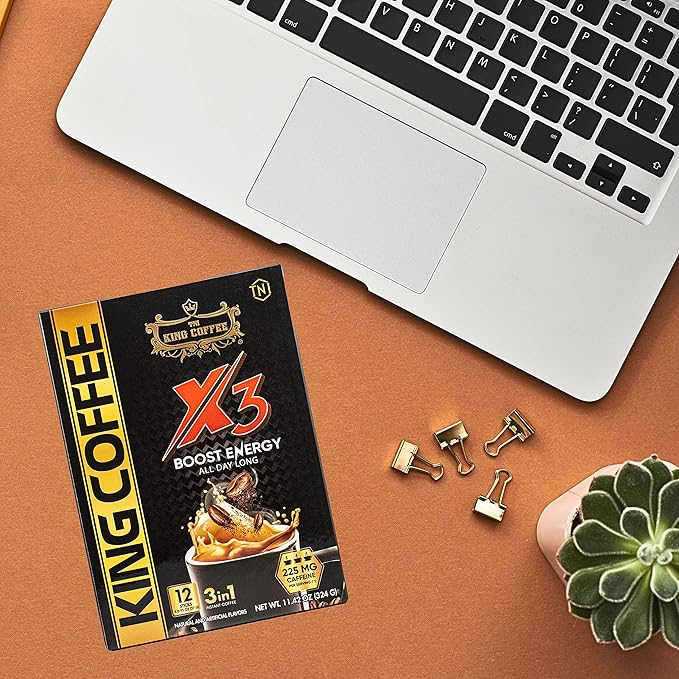 King Coffee 3in1 X3 Instant Vietnamese Coffee Packets Box 12 sticks x 0.95 oz (27g) Boost Energy Cafe Mix Perfect for Powerful Day (3)