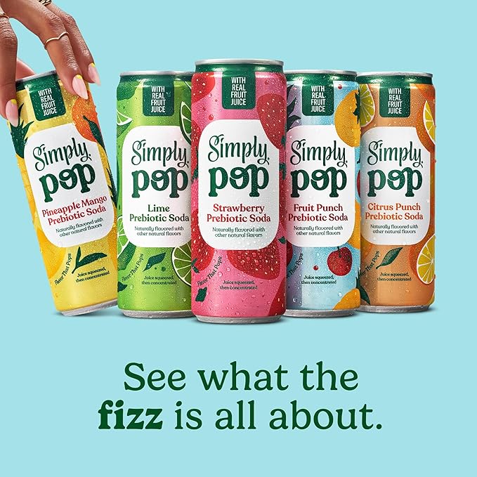 Simply POP Prebiotic Soda Pineapple Mango Cans 12 fl oz 12 Pack