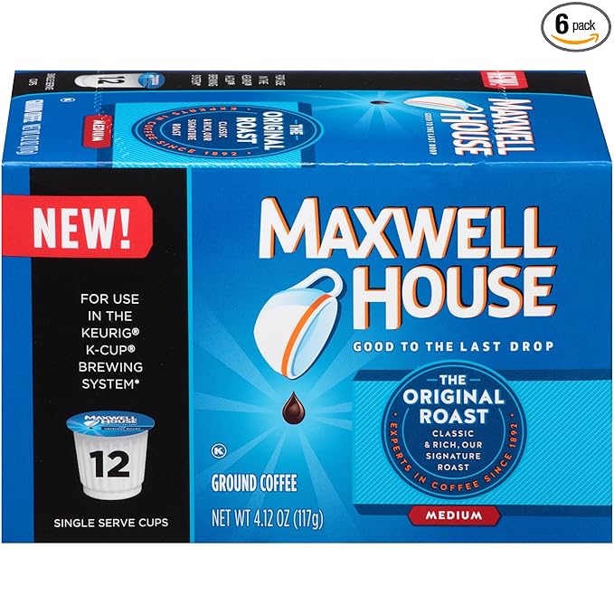 Maxwell House Single Serve K-Cups Cafe Collection Original Roast 12 Count 4.12oz Box (Pack of 6)