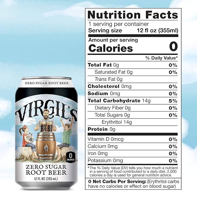Virgil’s Zero Sugar Root Beer Great Tasting Zero Calorie Keto Friendly Soda (6-12oz cans)