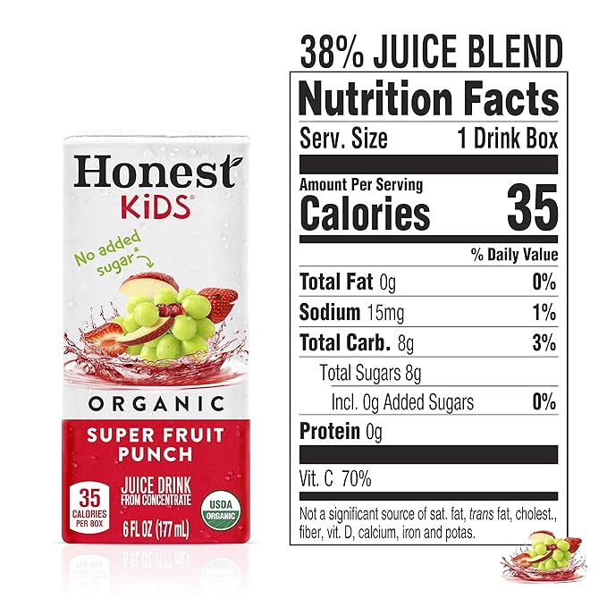 Honest Kids Super Fruit Punch Organic Juice Drink 6 Fl oz Juice Boxes 6 Fl Oz (Pack of 40)