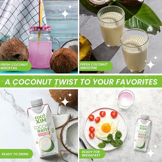 COCOXIM Ready to Drink Coconut Water with Lotus Seed Extract – 11 oz (Pack of 12)|100% Natural &amp Fresh with Electrolytes &amp Nutrients|Halal &amp Kosher Certified|Alternative to SodaSoft and S