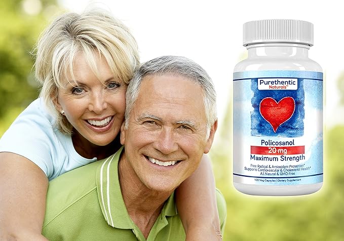 Purethentic Naturals Policosanol 20mg | Supports Cardiovascular &amp Cholesterol Health* | Free Radical &amp Antioxidant Protection* | from Pure Sugar Cane with No Unnecessary Fillers | 100 Veg Caps