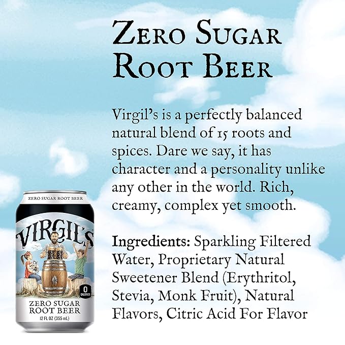 Virgil’s Zero Sugar Root Beer Great Tasting Zero Calorie Keto Friendly Soda (24- 12oz cans)