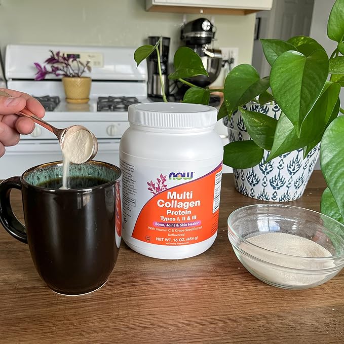 Now Foods Supplements Multi Collagen Protein Types I II &amp III Powder Bone Joint and Skin Health 16 oz (454 g)