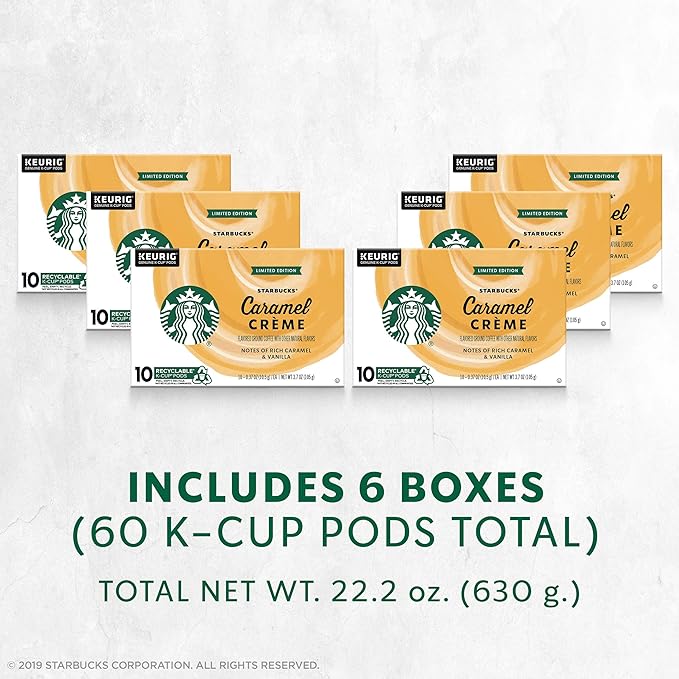 Starbucks Flavored K-Cup Coffee Pods — Caramel Crème for Keurig Brewers 10 Count (Pack of 6)