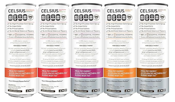 CELSIUS Fitness Drink 9-Flavor Variety Pack Zero Sugar Slim Can 12 Fl Oz (Pack of 12)
