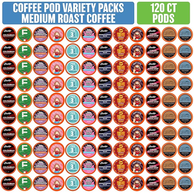 Coffee Pod Variety Packs Medium Roast Sampler Assorted Compatible with 2.0 K-Cup Brewers Variety Pack 120 Count (Pack of 1)