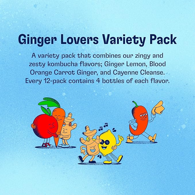 Health-Ade Kombucha Tea Organic Drink Fermented Tea with Living Probiotics Detoxifying Acids Supports Gut Health Non-GMO Vegan Gluten Free 12 Pack (16 Fl Oz Bottles) Ginger Lovers Variety Pack