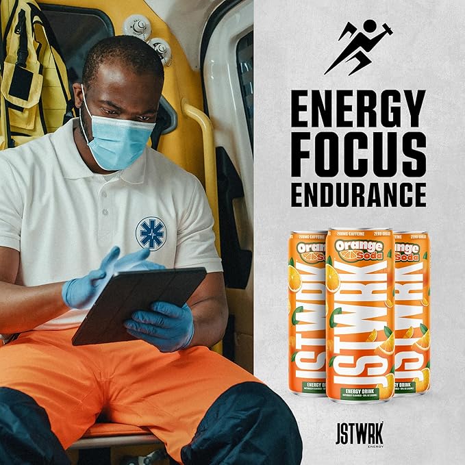 JST WRK Energy Drink - 12-Pack Sugar-Free Zero Calories No Sugar Alcohols 12 Fl Oz. 200 milligrams Caffeine (Orange Soda)