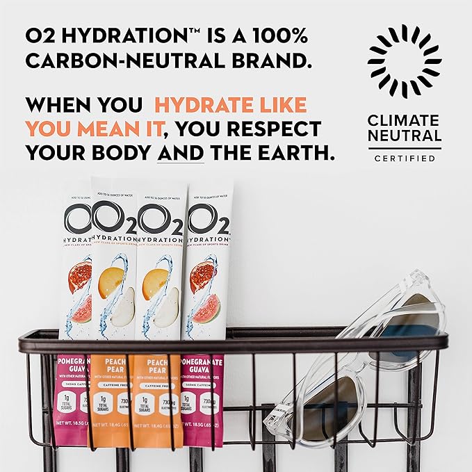 O2 Hydration Mix - Peach Pear - Hydration Powder Packets | Great Tasting | Low Sugar Recovery Drink | Easy Open Single-Serving Stick | Gluten-Free (Peach Pear/30 Count)