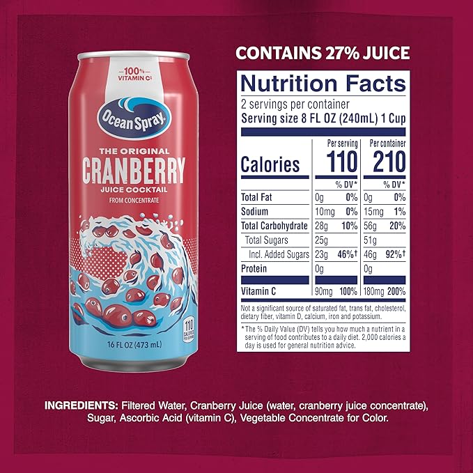 Ocean Spray® Cranberry Juice Cocktail Juice Drink 16oz can (12 Pack)