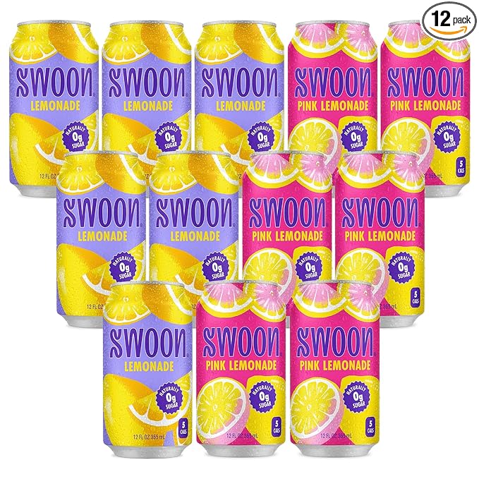 Swoon Sugar Free Classic &amp Pink Lemonade - Low Carb Low-Calorie Paleo-friendly &amp Gluten-free Keto drink - Made with 100% Natural Lemon Juice Concentrate - 12 Fl oz (Pack of 12)