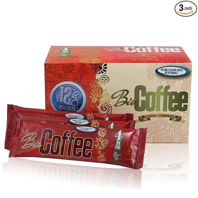 Bio Coffee- First Organic Instant Non-dairy Alkaline Coffee (3 Boxes 48 total sachets)