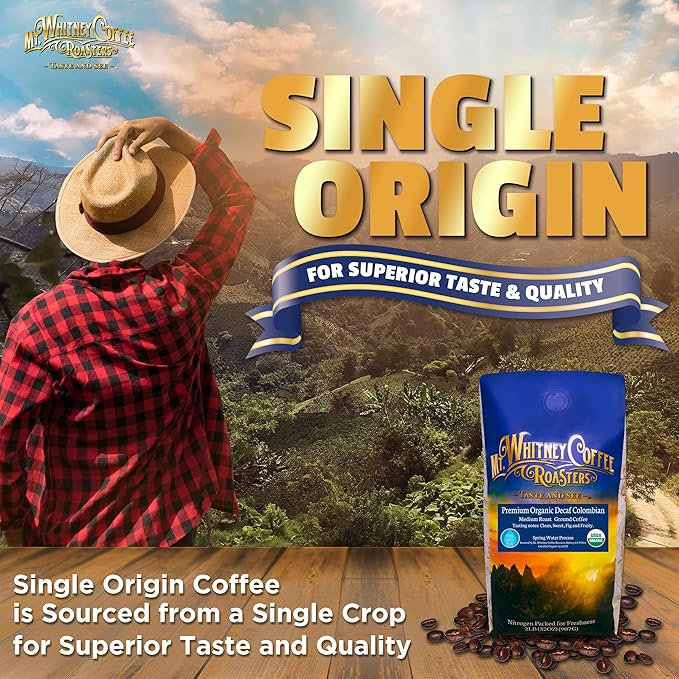 Mt. Whitney Premium Organic Spring Water Colombian Medium Dark Raost Low Acid Decaf Coffee (Ground 2 Lb)