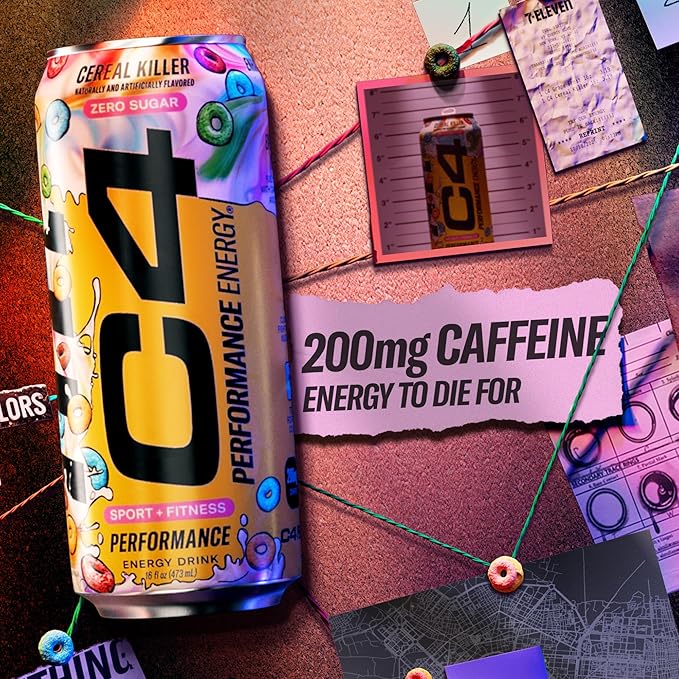Cellucor C4 Energy Carbonated Zero Sugar Energy Drink Pre Workout Drink + Beta Alanine Cereal Killer 16 Fl Oz Can (Pack of 12)