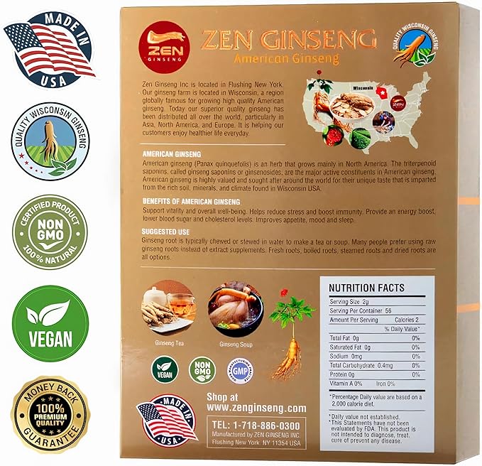 2 Boxes of American Wisconsin Ginseng Slices - Improved Energy Performance &amp Mental Health for Men &amp Women. Total 8 Oz.