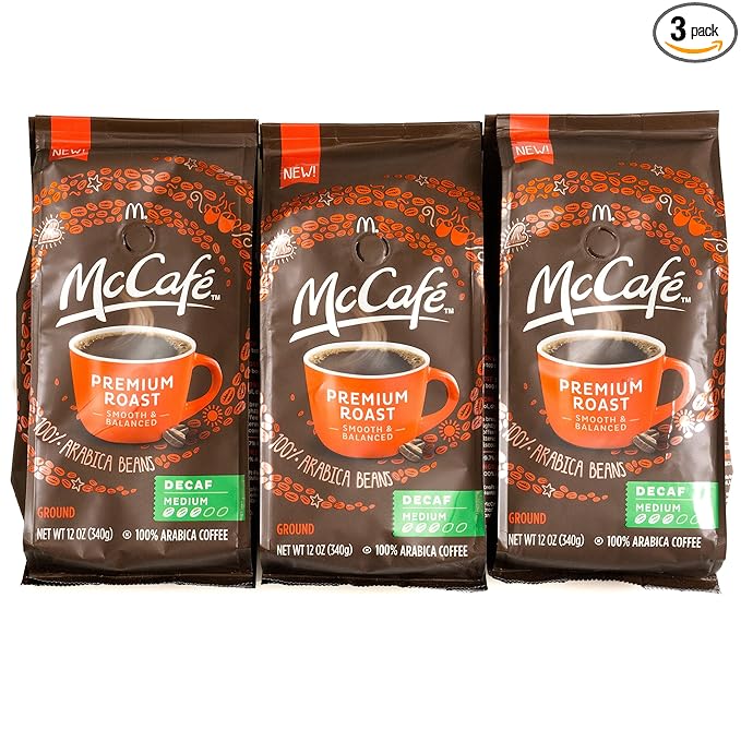 McDonald's Premium Roast Ground Coffee 12oz Bag (Pack of 3) (Choose Flavor) (Premium Roast Decaf)