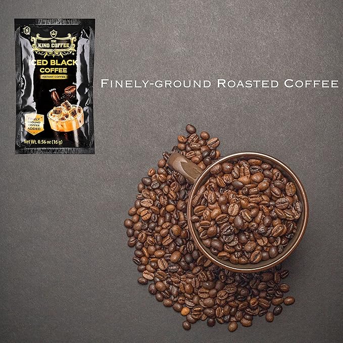 King Coffee Iced Black Instant Coffee - Finely Ground Robusta and Arabica Blend from Vietnam | 10 Sachets (0.56 oz/16g each) | 5.6 oz (Pack of 6)