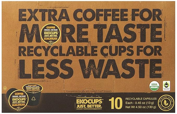 EKOCUPS Organic Sumatra Coffee Pods Extra 30% More Coffee Per Cup Fair Trade Dark Roast Sumatran Reserve Blend for Keurig K Cup Machines Recyclable Pods 40 Count (Pack of 4)