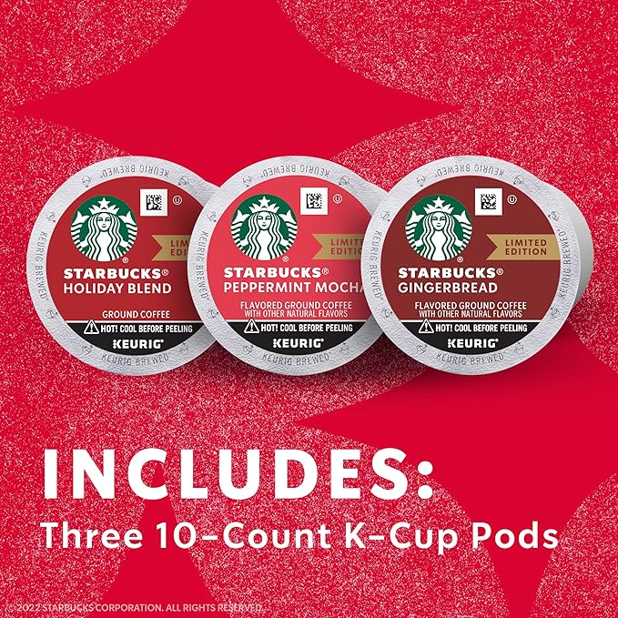 Starbucks K-Cup Coffee Pods Medium Roast &amp Naturally Flavored Coffee 100% Arabica Limited Edition 3 boxes (30 pods total)
