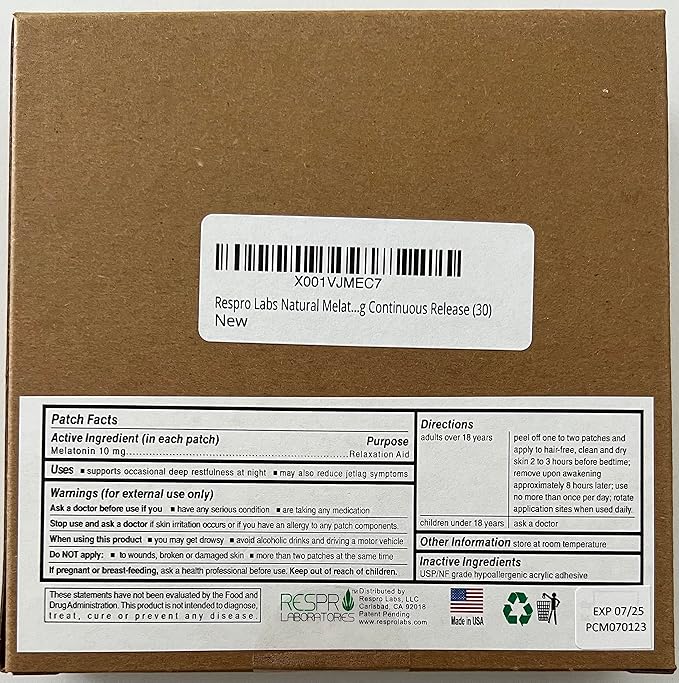 Respro Labs Natural Melatonin Patch 10 mg Continuous Release (30)