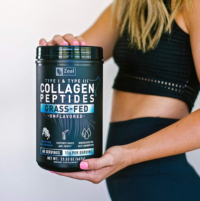 Zeal Naturals Hydrolyzed Collagen Peptides Powder 10g Protein | Grass-Fed Collagen for Women &amp Men | Essential Amino Acids | Hair Skin Nails Bone Health | 45 Servings Unflavored