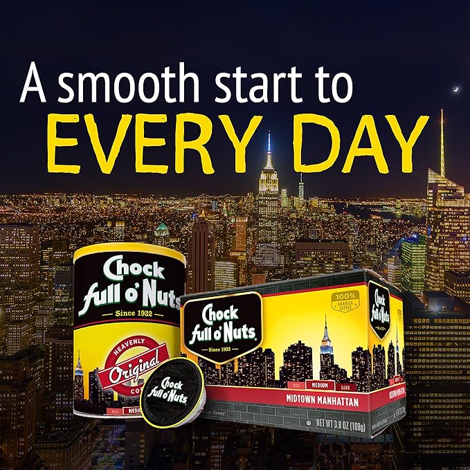 Chock Full o’Nuts Heavenly Hazelnut Roast Medium Roast K-Cups Flavored to Perfection with a Great Hazelnut Taste - Compatible with Keurig Pods K-Cup Brewers (1 Pack of 12 Single-Serve Cups)