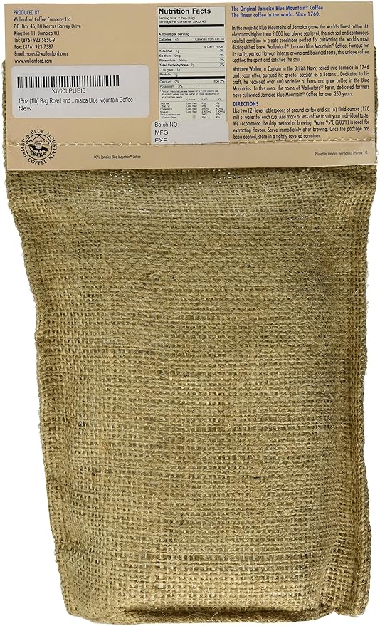 Roasted and Ground 100% Jamaica Blue Mountain Coffee 16oz (1lb) Bag