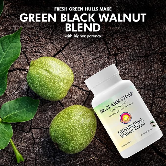 Dr Clark Green Black Walnut Blend - Freeze Dried Hull Dietary Supplement Extra Strength Formula from All Natural Walnuts Supports Healthy Intestinal Environment 360mg 50 Gelatin Capsules